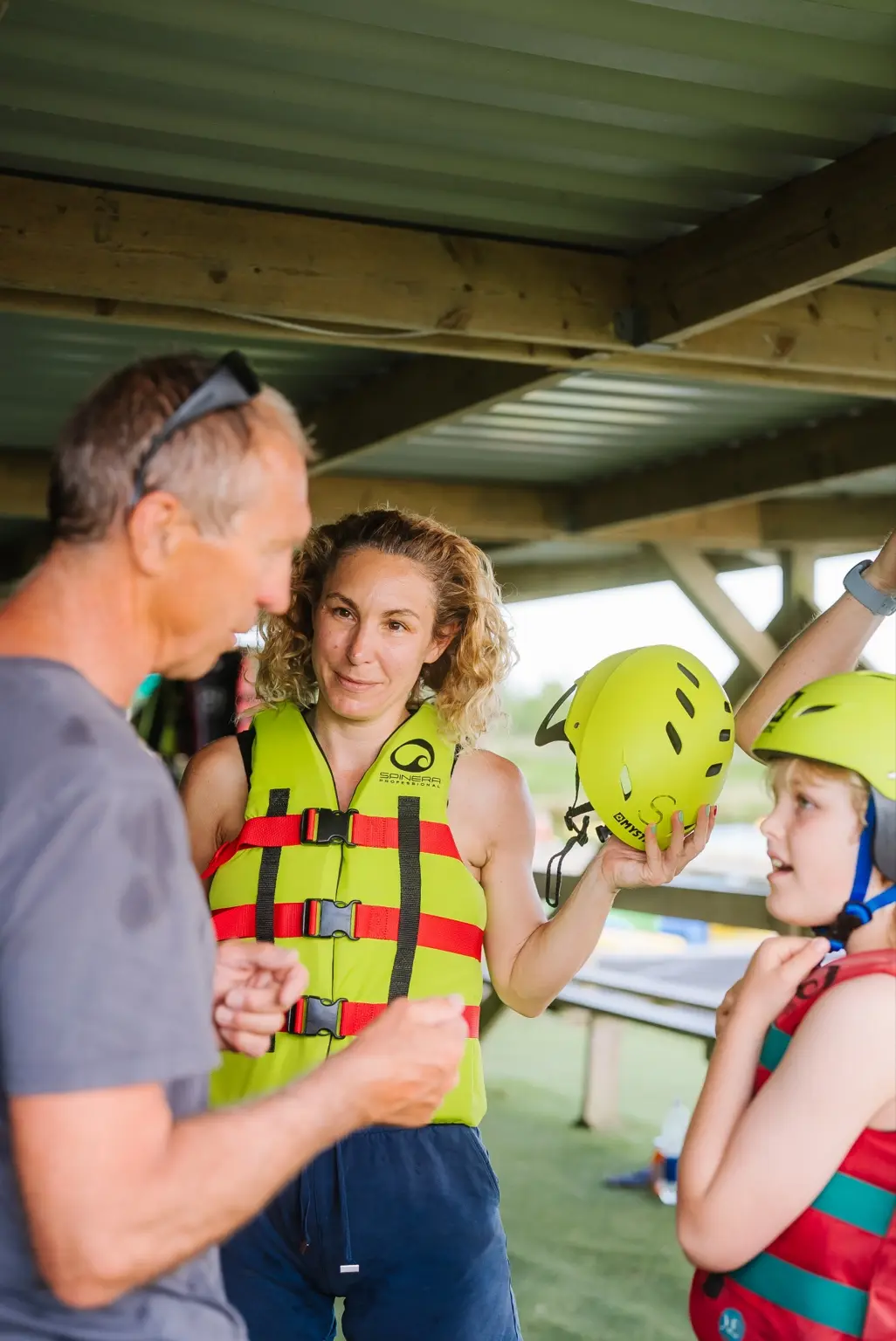 A member of the North Devon Wake Park team giving a safety equipment briefing